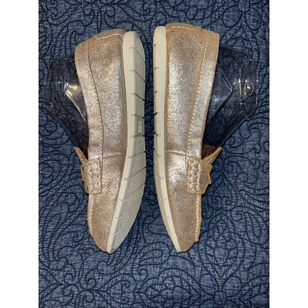 Frye Women's 8.5 M Sedona Seam Tan Leather Metallic Gold Loafer Shoes Flexible